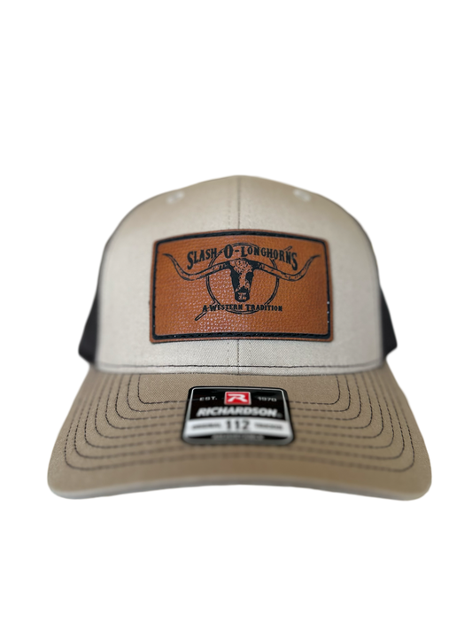 Tan and Brown Leather Patch Cap