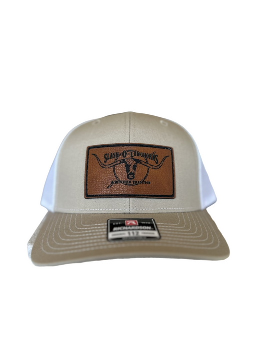 Tan and white leather patch Richardson cap