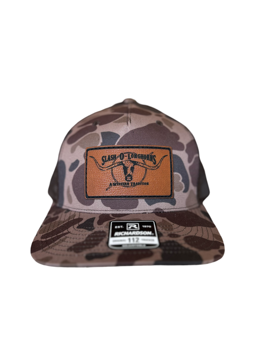 Camo and Leather Patch Cap