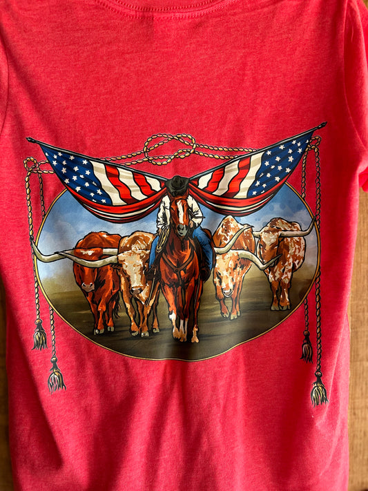 Longhorn American Flag tee
